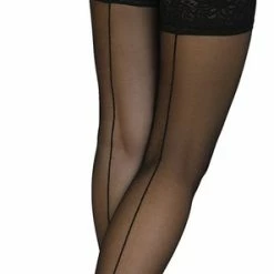 Annes Styling Annes Zwarte Dunne Hold Up Kousen Met Naad Calze 20 Denier, Maat M/L (3/4)