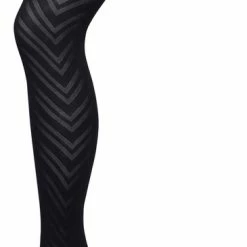 Bonnie Doon Dames Zigzag Panty 70 Denier Zwart Maat L/XL - Chique Panty - Zigzag Strepen Dessin - Brede Boord - Comfort - Streepjes Print - Gestreept - Zigzag Tights - Feestelijk - Black - BP211906.1