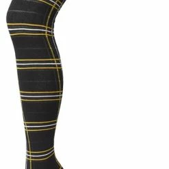 Bonnie Doon Maillot Dames Met Ruiten Zwart/Geel Maat L/XL - Ruit Motief - Ruitjes Print - Biologisch Katoen - Uitstekende Pasvorm - Bio Cotton - Gladde Naden - Checks Tights - Heerlijk Comfortabel - Sulphur - BP211901.5