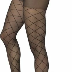 Bonnie Doon Dames Ruiten Panty 30 Denier Zwart Maat L/XL - Chique Panty - Ruit Dessin - Brede Boord - Comfort - Ruitjes - Diamant - Geruite Print - Rhombus Tights - Feestelijk - Black - BP201911.1 -Exporteren beenmode winkel 419x840