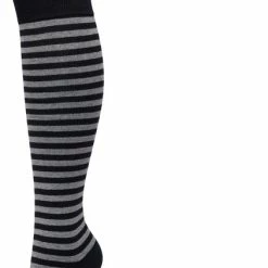 Bonnie Doon Dames Gestreepte Kniekousen Zwart/Grijs Maat 36/42 - Knie Kousen - Streep Patroon - Strepen Print - Uitstekend Draagcomfort - Basic Stripe Knee High - Kniesokken - Zakt Niet Af - OEKO-TEX - Black - BP211511.2