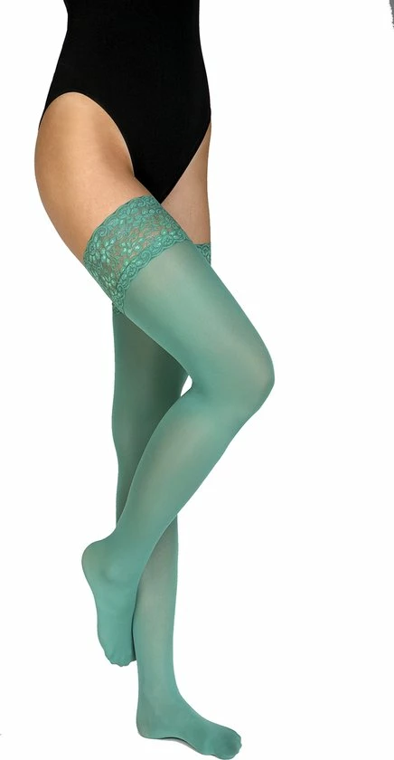 Annes Styling Annes Ondoorzichtige Hold Up Kousen Met Kanten Band Truss 60 Denier, Plus Size, Felgroen (Verdino), Maat XXL/XXXL ( 7/8) 5 Annes Styling Annes Ondoorzichtige Hold Up Kousen Met Kanten Band Truss 60 Denier, Plus Size, Felgroen (Verdino), Maat XXL/XXXL ( 7/8) - Afbeelding 3