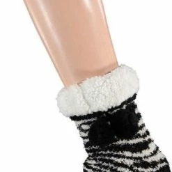 Apollo Zwart/witte Zebrastrepen Gevoerde Huissokken/slofsokken Dames