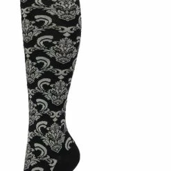 Bonnie Doon Dames Bloemen Kniekousen Zwart Maat 36/42 - Knie Kousen - Gebloemd Patroon - Bloemen Print - Uitstekend Draagcomfort - Ornament Knee High - Kniesokken - Zakt Niet Af - OEKO-TEX - Black - BP221701