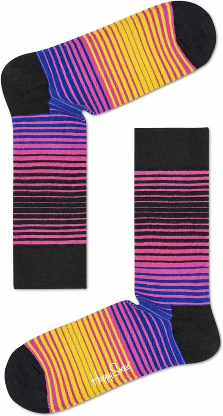 Happy Socks Sokken Stripe Zwart Roze Geel Blauw Unisex - Maat 36-40 3 Happy Socks Sokken Stripe Zwart Roze Geel Blauw Unisex - Maat 36-40