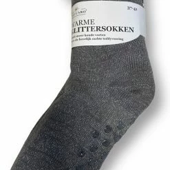 Merkloos Warme Antislip Glittersokken - Kleur. Grijs - Maat. 37 / 41 - Gevoerd Met Imitatie Bont - Altijd Warme Voeten