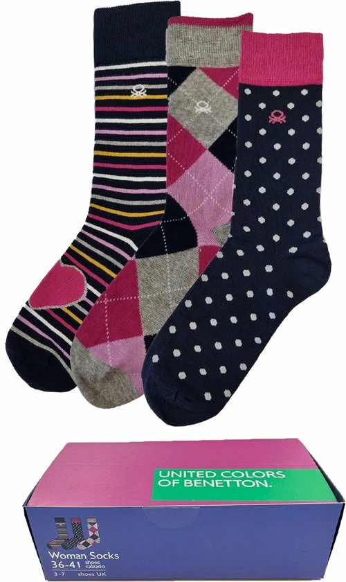Benetton Cool Socks - Gift Box - Maat 36-41 - Sokken Dames - 3 Paar - Unisex - Sokken - Cadeau 3 Benetton Cool Socks - Gift Box - Maat 36-41 - Sokken Dames - 3 Paar - Unisex - Sokken - Cadeau