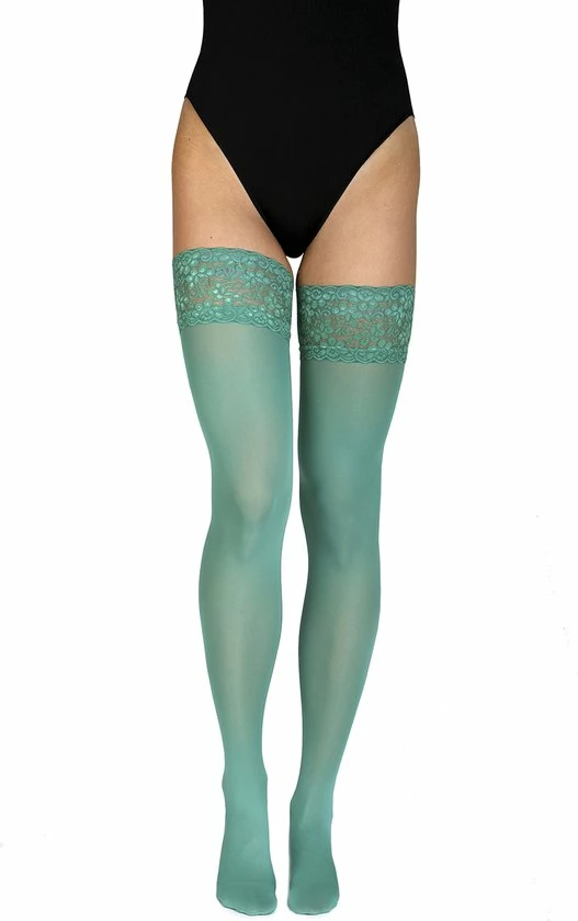 Annes Styling Annes Ondoorzichtige Hold Up Kousen Met Kanten Band Truss 60 Denier, Plus Size, Felgroen (Verdino), Maat XXL/XXXL ( 7/8) 3 Annes Styling Annes Ondoorzichtige Hold Up Kousen Met Kanten Band Truss 60 Denier, Plus Size, Felgroen (Verdino), Maat XXL/XXXL ( 7/8)