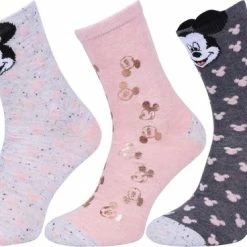 3x Grijs-roze Damessokken Minnie En Mickey DISNEY 37-42