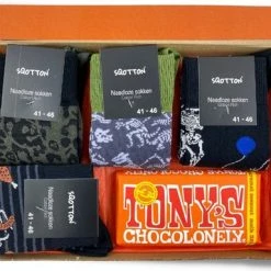 SQOTTON Vrolijke Sokken Met Chocolade - Giftbox - Cadeau - After Party - Oranje- Maat 41-46