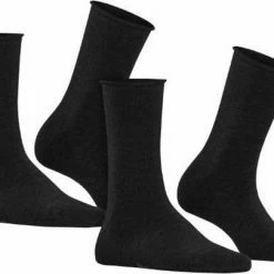 FALKE Happy 2-Pack Zacht Zonder Motief Versterkt Hoogwaardig Mid-rise Robuust Ademend Dekkend Set Katoen Multipack Zwart Dames Sokken - Maat 35-38 -Exporteren beenmode winkel 550x405