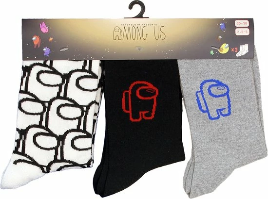 POPMERCH Among Us Outline 3 Pack Sokken - Officiële Merchandise 3 POPMERCH Among Us Outline 3 Pack Sokken - Officiële Merchandise