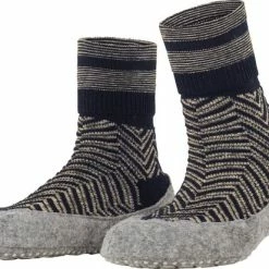 FALKE Cosyshoe Herringbone Slofsok Lang Met Patroon Met Anti-slip Noppen Gestreept Maagdelijke Wol Blauw Dames Sokken - Maat 37-38