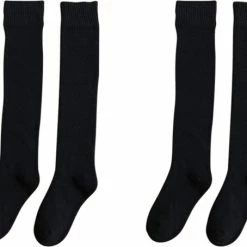 Merkloos 2 Paar Lange Sokken Dames Zwart Gevoerd | Wintersokken | 100% Katoen | Maat 36-39 | Kniekousen