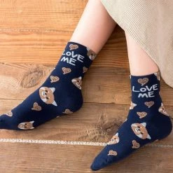 GrandSock Sokken Dames Blauw Print Love Me - Print Wasbeer - 36-40