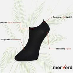 Merkloos Bamboe Sokken, Sneaker Sokken, Dames En Heren, Kort, Antibacterieel, 6 Paar, 43-46, Zwart