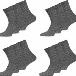 Merkloos Noorse Sokken - 12 Paar - Maat 39-42 - Donker Grijs - Warm - Winter - Wol - MET GRATIS SCHOENLEPEL