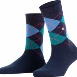 Burlington Marylebone Damessokken - Wol - Marine Blauw Met Blauw En Groen - Maat: 36-41 -Exporteren beenmode winkel 550x520