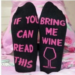 Merkloos Bring Me Wine - Hoge Sok Unisex - Maat One Size - Lekker Wijnen - Wijncadeau