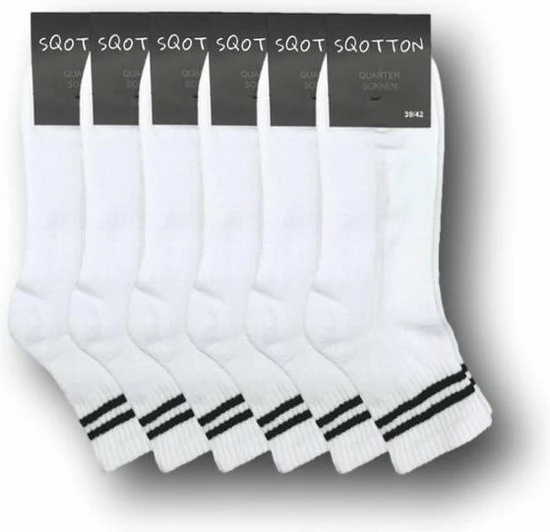 6 Paar Quarter Sneakersokken - SQOTTON - Wit-Zwart Gestreept - Maat 39-42 4 6 Paar Quarter Sneakersokken - SQOTTON - Wit-Zwart Gestreept - Maat 39-42 - Afbeelding 2