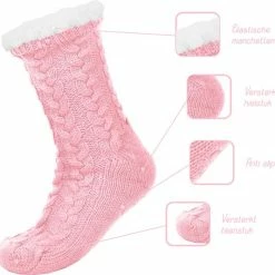 JAXY Huissokken - Huissokken Dames En Heren - Verwarmde Sokken - Anti Slip Sokken - Fleece Sokken - Dikke Sokken - Fluffy Sokken - Slofsokken - Warme Sokken - Bedsokken - Gevoerde Sokken - Winter Sokken - 2 Paar - Roze + Grijs -Exporteren beenmode winkel 550x534 2