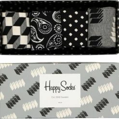 Happy Socks - Gift Box 4-pack Sokken Optic Zwart / Wit / Grijs - 36-40 -Exporteren beenmode winkel 550x535