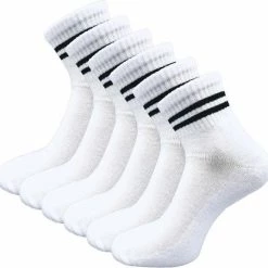 6 Paar Quarter Sneakersokken - SQOTTON - Wit-Zwart Gestreept - Maat 39-42