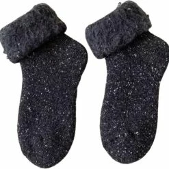 Merkloos Winter Sokken - Thermo Sokken - Warme Sokken - Gevoerde Sokken - Huissokken Dames & Heren - Zachte Sokken - Fleece Sokken - Dames & Heren Sokken | Zwart | Maat 35-40