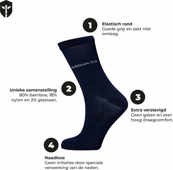SQQUADD Bamboo Wear SQQUADD® Bamboe Sokken Dames En Heren - Unisex 10-pack - Maat 35-38 - Naadloos En Duurzaam - Tegen Zweetvoeten - Bamboo - Zwart/Blauw 4 SQQUADD Bamboo Wear SQQUADD® Bamboe Sokken Dames En Heren - Unisex 10-pack - Maat 35-38 - Naadloos En Duurzaam - Tegen Zweetvoeten - Bamboo - Zwart/Blauw - Afbeelding 2