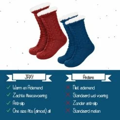JAXY Huissokken - Huissokken Dames En Heren - Verwarmde Sokken - Anti Slip Sokken - Fleece Sokken - Dikke Sokken - Fluffy Sokken - Slofsokken - Warme Sokken - Bedsokken - Gevoerde Sokken - Winter Sokken - 2 Paar - Rood En Petrol -Exporteren beenmode winkel 550x546