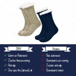 JAXY Huissokken - Huissokken Dames En Heren - Verwarmde Sokken - Anti Slip Sokken - Fleece Sokken - Dikke Sokken - Fluffy Sokken - Slofsokken - Warme Sokken - Bedsokken - Gevoerde Sokken - Winter Sokken - 2 Paar - Beige + Blauw -Exporteren beenmode winkel 550x546 4