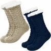 JAXY Huissokken - Huissokken Dames En Heren - Verwarmde Sokken - Anti Slip Sokken - Fleece Sokken - Dikke Sokken - Fluffy Sokken - Slofsokken - Warme Sokken - Bedsokken - Gevoerde Sokken - Winter Sokken - 2 Paar - Beige + Blauw -Exporteren beenmode winkel 550x549 3