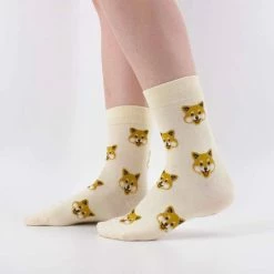 Merkloos Tites Chaussettes - Shiba Inu Sokken - Lange Grappige Sokken - One Size - 36-42 - Hondenliefhebber Cadeau