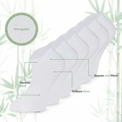 Merkloos Bamboe Sokken, Sneaker Sokken, Dames En Heren, Kort, Antibacterieel, 6 Paar, 43-46, Wit