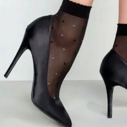 2 Pack Knittex Zwarte Polka Dots Pantysokken Met Zwarte En Witte Stippen Carry Van 20 Denier, One Size -Exporteren beenmode winkel 550x563 4