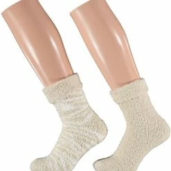 Apollo 2-Pak Dames Bedsokken/huissokken Beige/wit Maat 36-41
