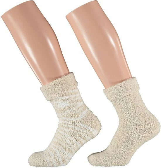 Apollo 2-Pak Dames Bedsokken/huissokken Beige/wit Maat 36-41 3 Apollo 2-Pak Dames Bedsokken/huissokken Beige/wit Maat 36-41