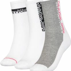 Calvin Klein Dames Sokken Athleisure - 3 Paar CK Sportsokken Wit/Grijs/Roze - Maat 37-41