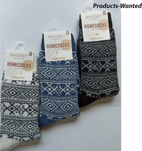 Merkloos 3-Paar Dikke Wollen Huissokken Grafisch Nordic Design In Lichtblauw, Grijs En Zwart 39-42 5 Merkloos 3-Paar Dikke Wollen Huissokken Grafisch Nordic Design In Lichtblauw, Grijs En Zwart 39-42 - Afbeelding 3