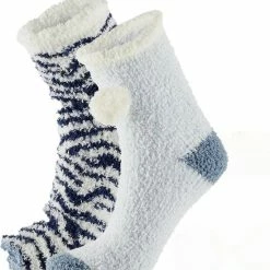 Apollo 2x Dames Bedsokken Zebra Blauw/wit Maat 36/41