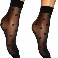 2 Pack Knittex Zwarte Pantysokjes Met Stippen Dots 20Den, One Size -Exporteren beenmode winkel 550x624 1