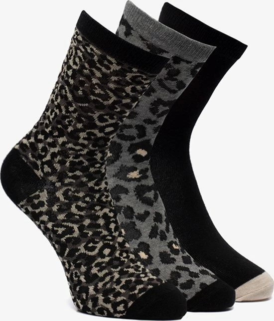 Scapino 3 Paar Dames Sokken Met Luipaardprint - Zwart - Maat 39/42 3 Scapino 3 Paar Dames Sokken Met Luipaardprint - Zwart - Maat 39/42