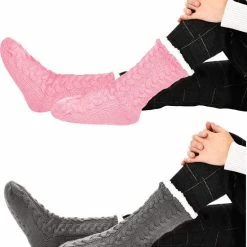 JAXY Huissokken - Huissokken Dames En Heren - Verwarmde Sokken - Anti Slip Sokken - Fleece Sokken - Dikke Sokken - Fluffy Sokken - Slofsokken - Warme Sokken - Bedsokken - Gevoerde Sokken - Winter Sokken - 2 Paar - Roze + Grijs -Exporteren beenmode winkel 550x647