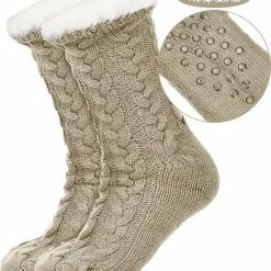 JAXY Huissokken - Huissokken Dames En Heren - Verwarmde Sokken - Anti Slip Sokken - Fleece Sokken - Dikke Sokken - Fluffy Sokken - Slofsokken - Warme Sokken - Bedsokken - Gevoerde Sokken - Winter Sokken - 2 Paar - Beige + Blauw -Exporteren beenmode winkel 550x652 2