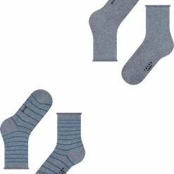 FALKE Happy Stripe 2-Pack Zacht Met Motief Versterkt Hoogwaardig Mid-rise Robuust Ademend Dekkend Set Kort Gestreept Katoen Multipack Grijs Dames Sokken - Maat 35-38 -Exporteren beenmode winkel 550x667 7