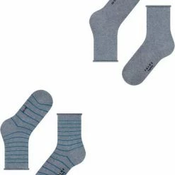FALKE Happy Stripe 2-Pack Zacht Met Motief Versterkt Hoogwaardig Mid-rise Robuust Ademend Dekkend Set Kort Gestreept Katoen Multipack Grijs Dames Sokken - Maat 35-38 -Exporteren beenmode winkel 550x668