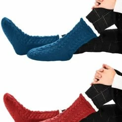 JAXY Huissokken - Huissokken Dames En Heren - Verwarmde Sokken - Anti Slip Sokken - Fleece Sokken - Dikke Sokken - Fluffy Sokken - Slofsokken - Warme Sokken - Bedsokken - Gevoerde Sokken - Winter Sokken - 2 Paar - Rood En Petrol -Exporteren beenmode winkel 550x672