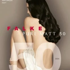 FALKE Pure Matt Dun Fijn Versterkt Zacht Zonder Motief Effen Mat Elegant Comfortabel Half Ondoorzichtig 50 Denier Zwart Dames Panty - Maat S-M -Exporteren beenmode winkel 550x741 1