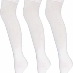 SQOTTON 3 Paar Overknee Kousen - Katoen - Wit