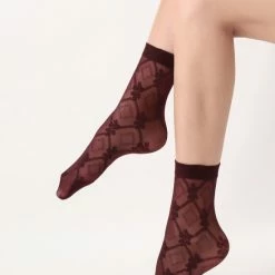 Oroblu Rich Lace 30 Sok - Kleur Bordeaux - Maat One Size